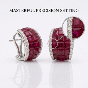 Ruby Diamond Hoop Earrings 18K White Gold Princess Cut Natural Ruby Invisible Setting Custom MOQ 1pc Wedding <b>Gift</b> Women's - Product Image 2