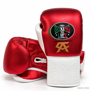 No Boxing No Life Boxing Gloves Red White cow hide Leather <b>Lace</b>-Up Full Finger Adult Training Gear Hecho En Mexico - Product Image 1