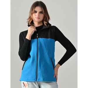 Chaqueta de Forro Polar con Bloques de Color para Mujer, con Capucha y Cierre Frontal, Azul y Negro, Manga Larga, para Otoño - Product Image 1