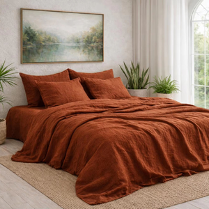 100% Linen Plain Duvet Cover Set 5-Piece 1 Duvet Cover 1 <b>Flat</b> 1 Fitted Sheet 2 Pillowcases Waterproof Hotel Use - Product Image 1