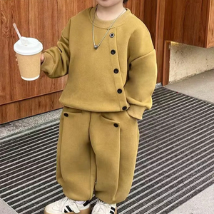 Boys' Mustard <b>Yellow</b> Asymmetric Button Sweatshirt & Joggers Co-ord Set - Product Image 1