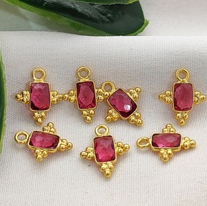 DIY Aquamarine Gemstone Brass Gold Plated Charms – Rectangle Crystal Connectors for Jewelry Making - Product Image 5