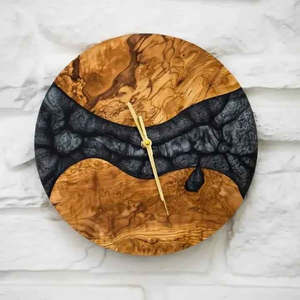 Luxury Tri-Color Epoxy Resin Wall Clock Live Edge Olive Wood Slab Round Silent Hanging <b>Watch</b> for Creative Home Office Decor - Product Image 2