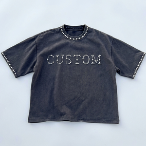 T-shirt IBEX personnalisé surdimensionné, effet délavé, avec strass, 100 % coton, tissu doux et respirant, pour homme et femme. - Product Image 1