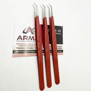 Pince à épiler pour extensions de cils en acier inoxydable enduit rouge, durable et de précision, avec poignée à motif cœur à 45 degrés, logo personnalisé - Product Image 4