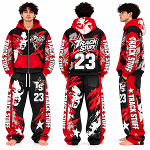 Custom Unisex Oversized Tracksuit <b>Y2K</b> <b>Streetwear</b> Acid Wash Full Zip Hoodie Sweatpants Set Digital Printing Spring - Product Image 6