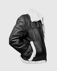 Chaqueta de Motero de Cuero Genuino para Hombre con Forro de Piel Sintética, Cortavientos, Estilo Moto, Corte Regular, Cierre de Cremallera - Product Image 3