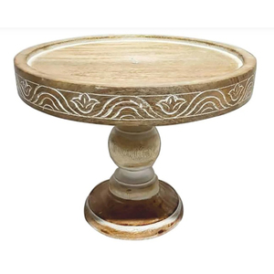 Plateau à gâteau en bois massif de qualité supérieure, motif aztèque, plateau de service pour desserts sculpté, vaisselle rustique bohème, centre de table pour fête - Product Image 4