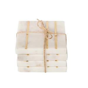 Eco-Friendly Unique Marble Drink Coasters 4pcs <b>Stackable</b> Minimalist Design Multipurpose Durable Washable Natural Stone Style - Product Image 5