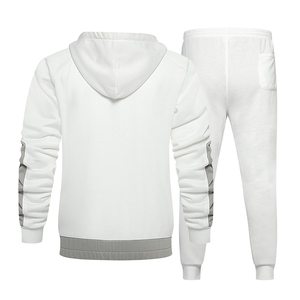 <b>Top</b> Quality White Hooded Tracksuit Full <b>Zipper</b> Sweatshirt Jogging Pants Set Solid Color Casual Autumn Wear Breathable - Product Image 3