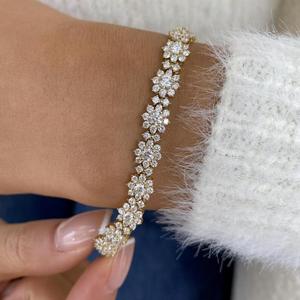 Round Cut Flower Shape Diamond <b>Bracelet</b> Solid Gold Floral Tennis <b>Bracelet</b> Luxury Lab Grown Diamond Jewelry Elegant Wedding Gift - Product Image 3