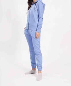 ชุดวอร์มมีฮู้ดสีน้ำเงินสำหรับผู้หญิง แขนยาว สีพื้น เสื้อสเวตเชิ้ตมีซิปด้านหน้าพร้อมกระเป๋าข้าง ทรงปกติ สำหรับฤดูใบไม้ร่วง - Product Image 3