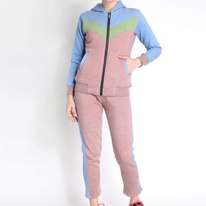 Women Color Blocking Hooded <b>Tracksuit</b> Full Sleeve Zipper Casual Pants Set Autumn Breathable Polyester Cotton Material - Product Image 1