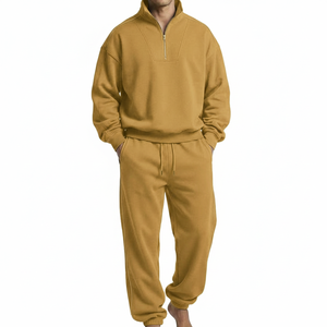 Ensemble de survêtement pour homme 100 % coton écologique, coupe décontractée, manches longues, polaire chaude, respirant, grandes tailles – Nouvelle collection très prisée - Product Image 1