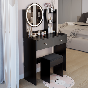 Set Toeletta con Specchio LED da 17 Pollici, Sgabello Imbottito, Grande Specchio con Interruttore Touch, 3 Colori, Luminosità Regolabile - Product Image 4