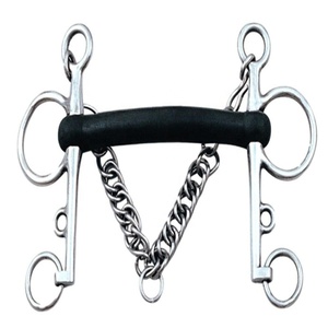 Bocado de caballo Pelham de acero inoxidable con boca portada y boquilla de goma, diseño de eslabones de cadena de ZUMA ENTERPRISES - Product Image 1