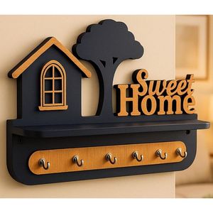 Porte-clés mural en bois artisanal écologique, organisateur de maison durable pour le courrier et les clés - Product Image 1