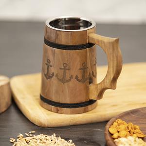 Chope à bière rustique en bois artisanal 350 ml – Cadeau écologique pour la Fête des Pères - Product Image 2