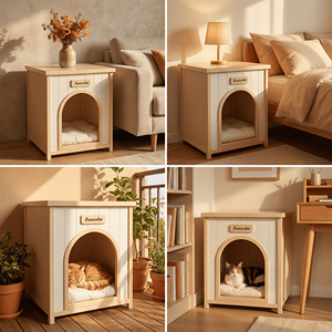 Nichoir pour animaux de compagnie en cèdre de qualité supérieure, blanc crème et jaune clair, pour petits chiens et chats - Product Image 5