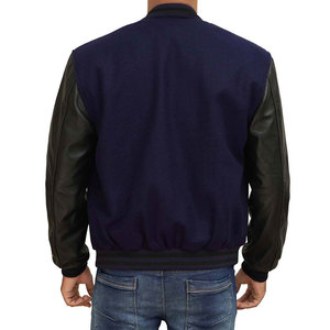 <b>Men's</b> Wool Varsity <b>Jacket</b> Genuine Leather Sleeves Custom Letterman Baseball <b>Bomber</b> Coat Snap Closure Side Pockets Polyester - Product Image 3