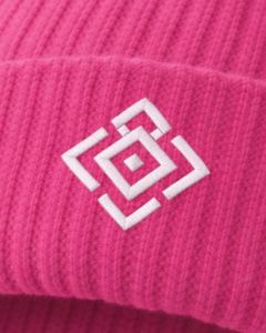 Bonnet en tricot côtelé rose avec logo brodé blanc, chaud et doux en acrylique, personnalisable, unisexe, à revers, pour l'hiver - Product Image 5