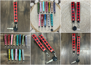 Llavero de Cuero Vacuno a Cuadros de Moda, Accesorios al por Mayor, Correa de Muñeca con Gancho Metálico, Llavero de Cuero Personalizado para Unisex - Product Image 3