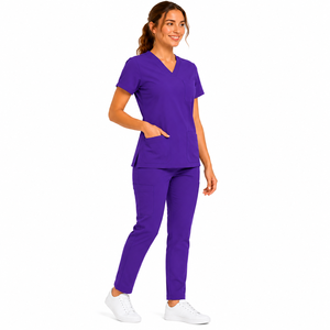 Scrubs Custom Logo Printed Canvas Breathable Unisex Hospital Medical Nursing Uniforms Needle Detection Seamless <b>Fusing</b> Summer - Product Image 3