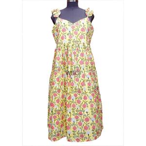 Robe longue d'été pour femme en coton imprimé à la main, lavable, respirante, style bohème Y2K, décontractée, taille naturelle courte, élégante et douce - Product Image 1