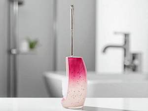 Ensemble d'accessoires de salle de bain en résine 5 pièces, fuchsia, moderne, distributeur de savon, porte-brosse à dents, poubelle et plus - Product Image 5