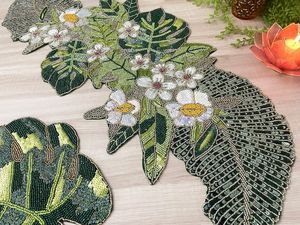 <b>Black</b> Gold Beaded Luxury Eco-Friendly Durable Handmade Rectangle Table <b>Runner</b> Fabric Mats - Product Image 5