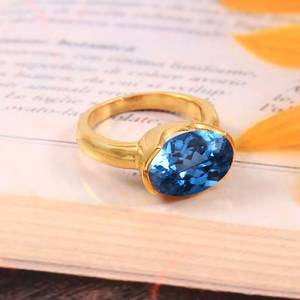 Anillo de Turmalina Paraiba Hecho a Mano en Plata de Ley 925 con Baño de Oro de 14K, Corte Ovalado, Joyería de Compromiso, Regalo - Product Image 4