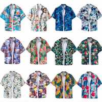 Kemeja Pantai Pria 100% Poliester, Ringan, Bermotif, Kasual, Lengan Pendek, Kancing Depan, untuk Liburan Musim Panas