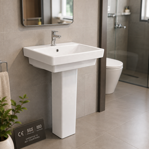 Modern Set Pedestal Washbasin Rectangle Single Hole Chrome Glossy Finish NSF Drainer Floor Mounted Bathroom Sink - Product Image 2