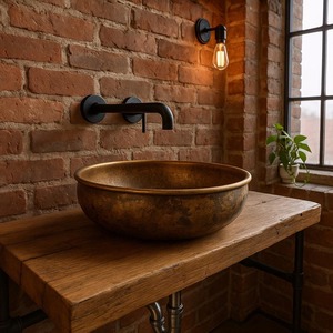 Évier de cuisine en cuivre oxydé, finition satinée brossée, avec façade en laiton martelé, pour meuble sous-évier moderne à poste unique, vente en gros - Product Image 4