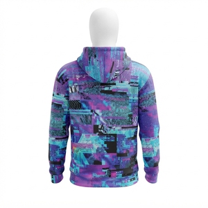 Sudadera con Capucha Morada y Azul para Hombre con Estampado Gráfico Abstracto, Bolsillo Canguro, Estilo Urbano - Product Image 4