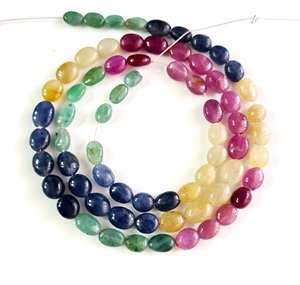 Perles de pierres précieuses en saphir multicolore, lisses, ovales, en forme de nuget, pour la fabrication de bijoux - Product Image 1