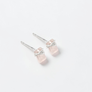 Elevated Minimalist Rose Quartz <b>Stud</b> Earrings Brass Gemstone Silver Finish Ear <b>Studs</b> Wholesale 2026 Handmade Wearable Art - Product Image 1