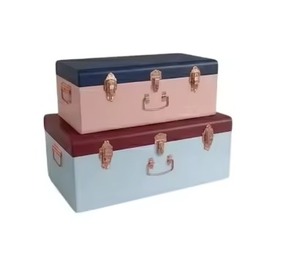 Coffre de rangement en métal jaune moutarde moderne de haute qualité, personnalisé, avec doublure à motifs, coffre de rangement décoratif avec quincaillerie - Product Image 6