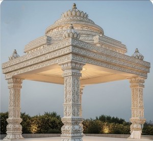 Classic Stone Garden Pavilion Square White Weather Resistant Outdoor Gazebo - Product Image 3