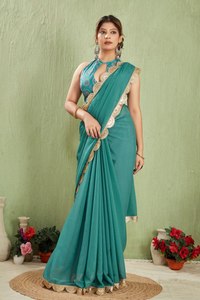 Sari de Georgette para Mujer Pure Star, con Bordado de Lentejuelas y Encaje Calado, de Secado Rápido y Elástico - Product Image 2