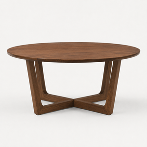 Traditional <b>Round</b> <b>Wooden</b> <b>Coffee</b> <b>Table</b> with Natural Grain Finish Sturdy Cross Base for Living Room Home Decor Furniture Antique - Product Image 6