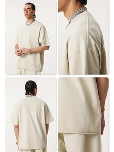 Ensemble de survêtement unisexe en coton 2026, manches courtes, col rond, coupe ample, couleur unie, short à cordon de serrage, respirant, décontracté, pour l'été - Product Image 5