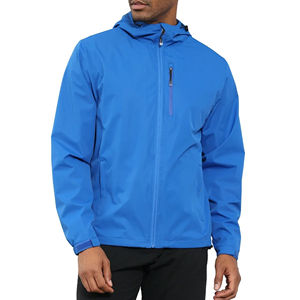 <b>Men</b> Hooded Waterproof Windbreaker <b>Jacket</b> Blue Casual Outdoor Wear Regular Fit Polyester Shell Zipper Closure Autumn Style - Product Image 1