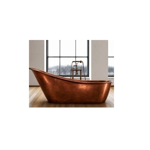 Baignoire autoportante en cuivre martelé avec dossier haut, profonde, de forme ovale, portable, écologique, durable et élégante - Product Image 1