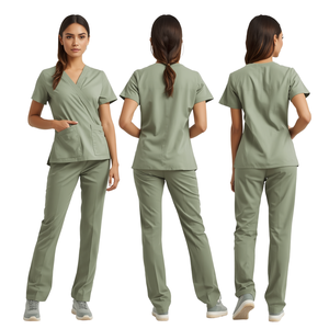 Uniforme Médico Moderno para Mujer, Estilo Envolvente, Color Verde Salvia - Product Image 3
