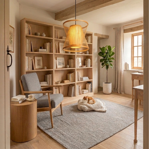 Lampe suspendue en bambou naturel tressé, abat-jour créatif en forme de sablier - Product Image 4