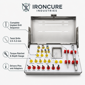 Professional Universal Dental Implant Surgical Drill Kit with Twist Drills <b>Torque</b> Ratchet Depth Gauge Drivers and Pins - Product Image 2