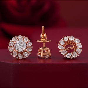 14K Rose Gold 3.61 CT Lab Grown Floral Halo Diamond Stud <b>Earrings</b> IGI Certified 18K Gold Plated PT950 Material Screw <b>Back</b> - Product Image 4