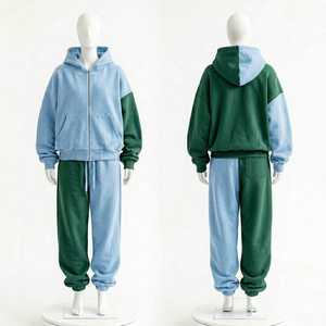 ชุดวอร์มมีฮู้ดสีฟ้าเขียวแบบ unisex เสื้อซิปยาวเต็มตัวและกางเกงจ็อกเกอร์ ชุดลำลองสำหรับผู้ใหญ่ ฤดูใบไม้ร่วง - Product Image 1