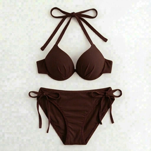 Women's Solid Color Bikini Set <b>Crossed</b> Halter Push Up <b>Top</b> Tie Side Bottoms Stretch Fabric Swimwear - Product Image 6
